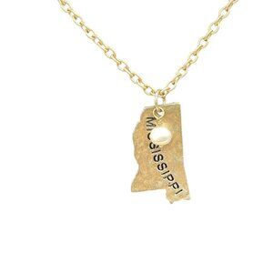 Pearl Mississippi Pendant Chain Necklace 16 to 19 Inches Gold Tone College
